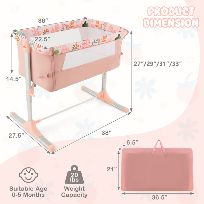 Folding Baby Bassinet Bedside Sleeper with 4 Adjustable Heights