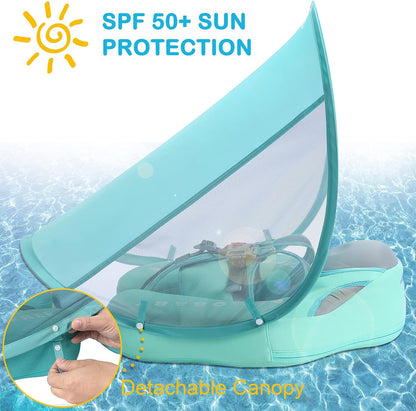 Baby Pool Float with Canopy UPF 50+, Non Inflatable  Float, Baby Floaties for Infants Swimming Training, No Flip over Baby Swimming Float