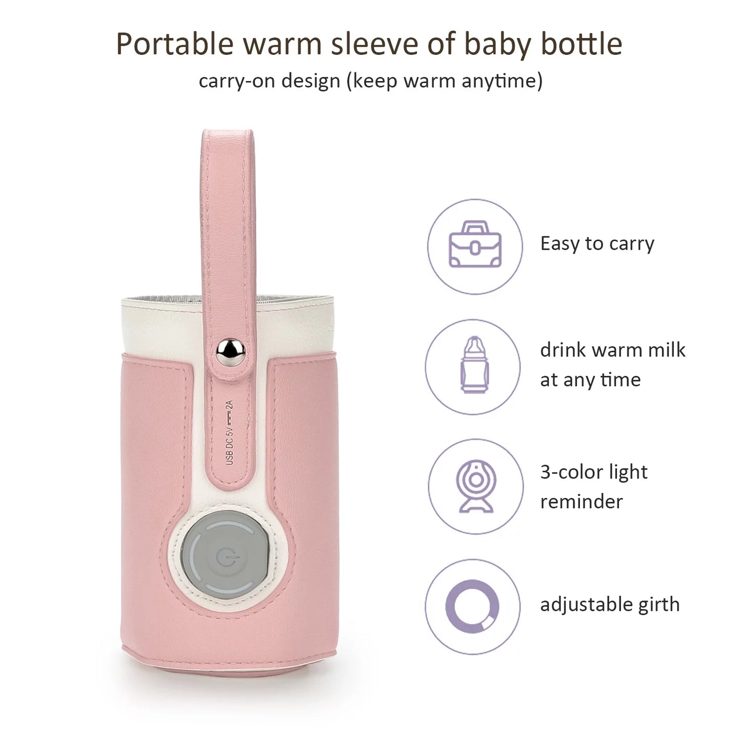 Portable Bottle Warmer, Yadala Intelligent Bottle Warmer, Fast Charge, 3-Speed Temperature Regulation, Pink