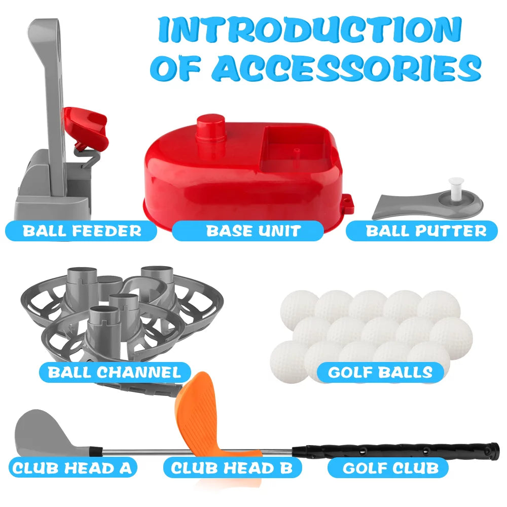 Kids Golf Play Set Sports Toys Outdoor and Indoor Play Golf, 15 Golf and Club Birthday Gifts for 3-10 Years Old Kids, Red