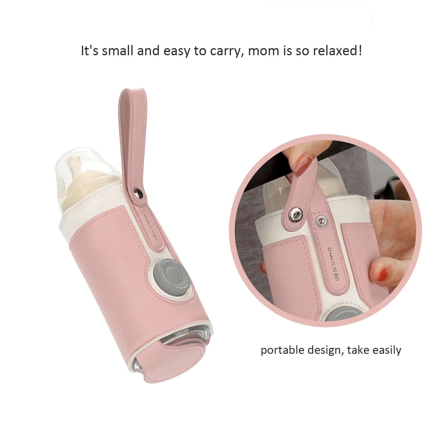 Portable Bottle Warmer, Yadala Intelligent Bottle Warmer, Fast Charge, 3-Speed Temperature Regulation, Pink