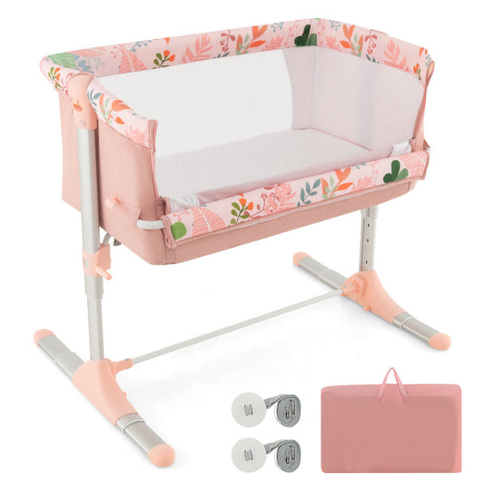 Folding Baby Bassinet Bedside Sleeper with 4 Adjustable Heights