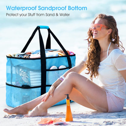 Beach Bag, Extra Large Beach Bags for Women Waterproof Sandproof, Mesh Beach Tote Bags Travel Pool Bag