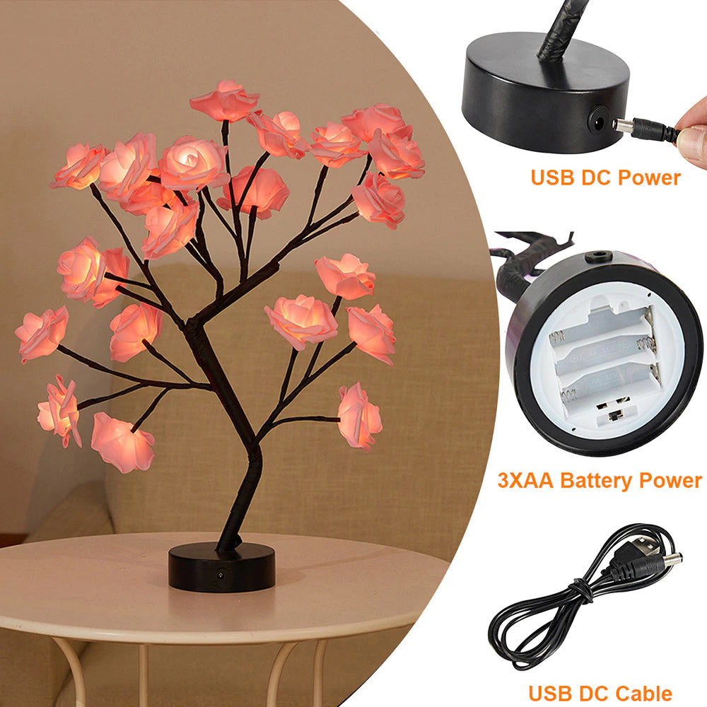 USB Battery Operated LED Table Lamp Rose Flower Bonsai Tree Night Lights Garland Bedroom Decoration Christmas Lights Home Decor