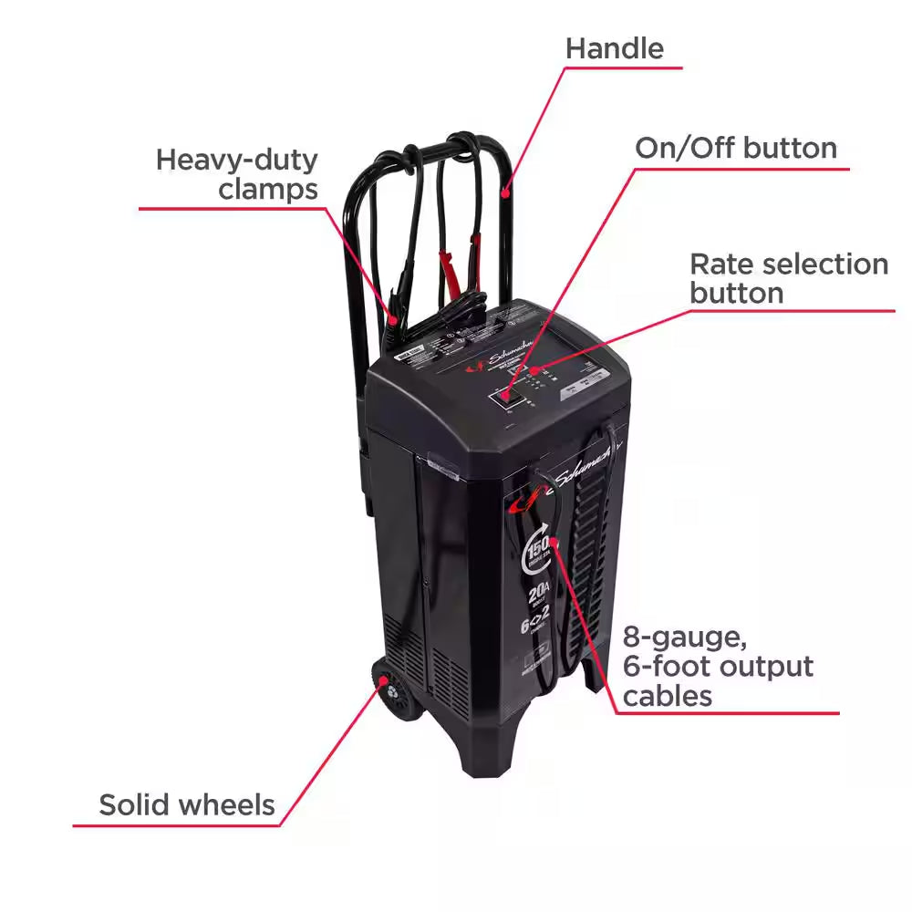 Automotive 12-Volt 150-Amp Fully Automatic Wheeled Jump Starter and Battery Charger with 20-Amp Boost